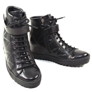 ALBERTO CICCIOLI FOR ZENUX 🇮🇹 WOMEN'S BLACK LEATHER WEDGE WINTER BOOTIE